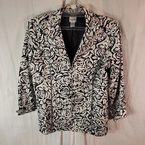 Chico's womens jacket rn79984  dry clean only black& white rose floral s…